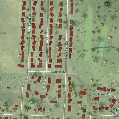 Second close-up of the map of Moville, Iowa print showing more streets and buildings