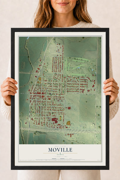 Map of Moville, Iowa, 18 x 24 inch print in a black wood frame