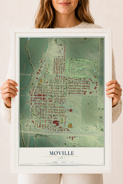 Map of Moville, Iowa, 18 x 24 inch print in a white wood frame