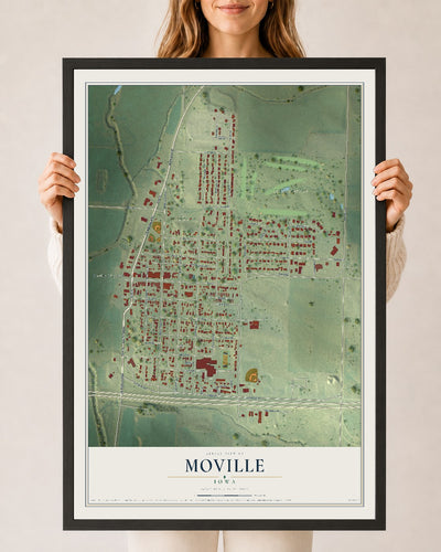 Map of Moville, Iowa, 24 x 36 inch print in a black wood frame