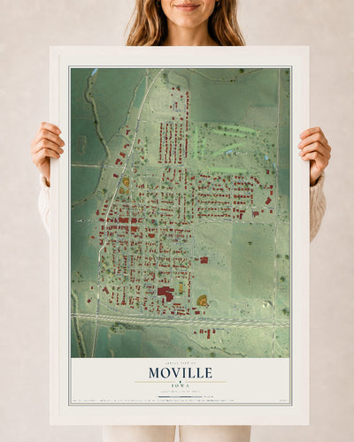 Map of Moville, Iowa, 24 x 36 inch print in a white wood frame
