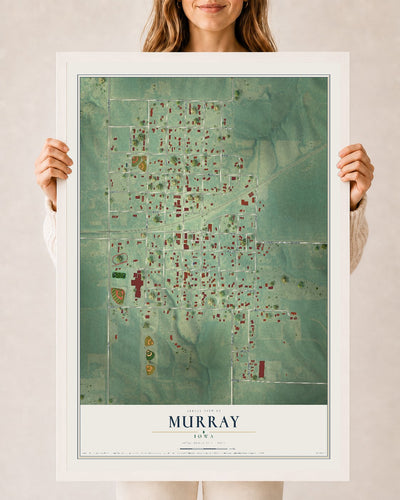 Map of Murray, Iowa, 24 x 36 inch print in a white wood frame
