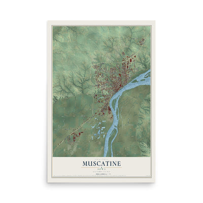 Map of Muscatine, Iowa, 12 x 18 inch unframed archival matte print