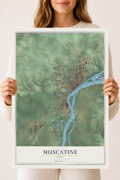 Map of Muscatine, Iowa, 18 x 24 inch unframed archival matte print