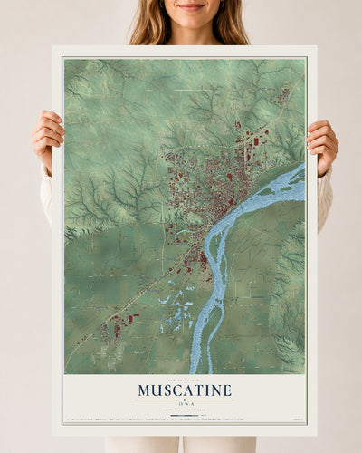 Map of Muscatine, Iowa, 24 x 36 inch unframed archival matte print