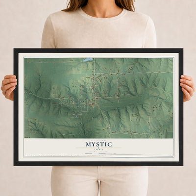 Map of Mystic, Iowa, 12 x 18 inch print in a black wood frame