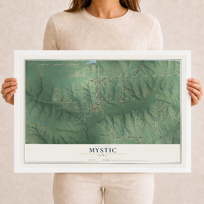 Map of Mystic, Iowa, 12 x 18 inch print in a white wood frame