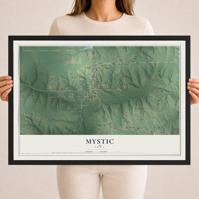 Map of Mystic, Iowa, 18 x 24 inch print in a black wood frame