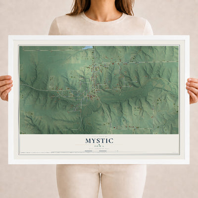 Map of Mystic, Iowa, 18 x 24 inch print in a white wood frame