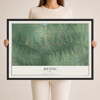 Map of Mystic, Iowa, 24 x 36 inch print in a black wood frame
