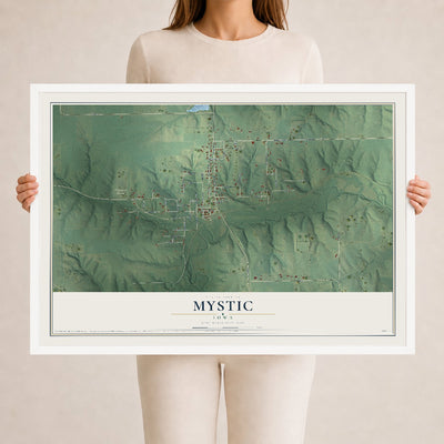 Map of Mystic, Iowa, 24 x 36 inch print in a white wood frame