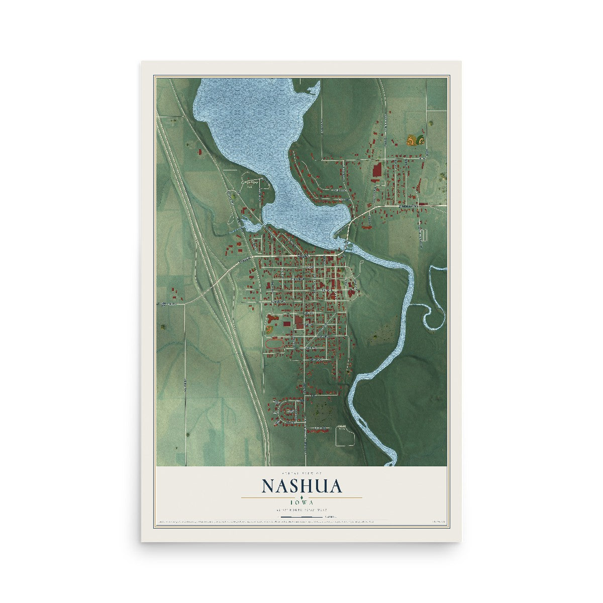 Map of Nashua, Iowa, 12 x 18 inch unframed archival matte print