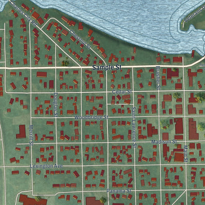 Close-up of the map of Nashua, Iowa print showing street and building detail