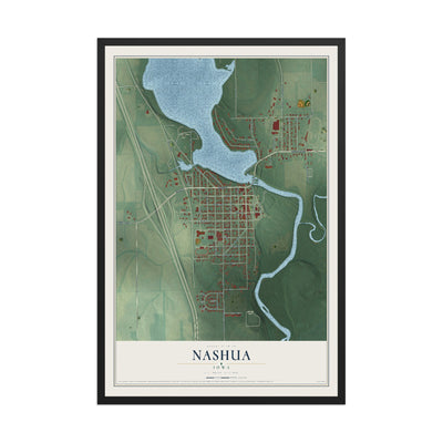 Map of Nashua, Iowa, 12 x 18 inch print in a black wood frame