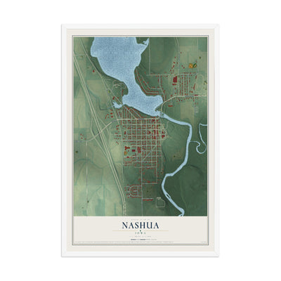 Map of Nashua, Iowa, 12 x 18 inch print in a white wood frame