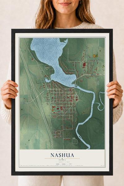 Map of Nashua, Iowa, 18 x 24 inch print in a black wood frame