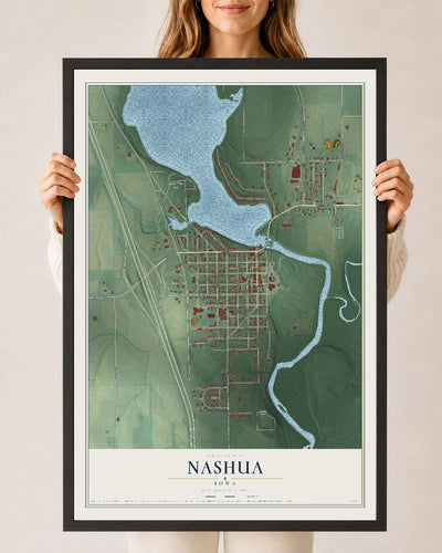 Map of Nashua, Iowa, 24 x 36 inch print in a black wood frame