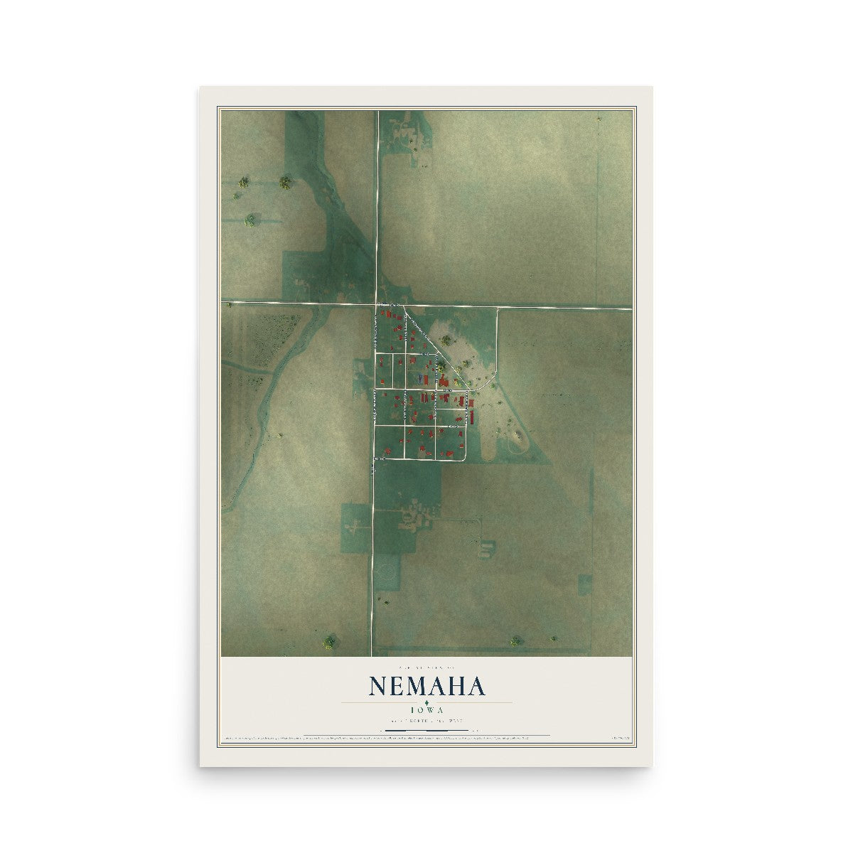 Map of Nemaha, Iowa, 12 x 18 inch unframed archival matte print