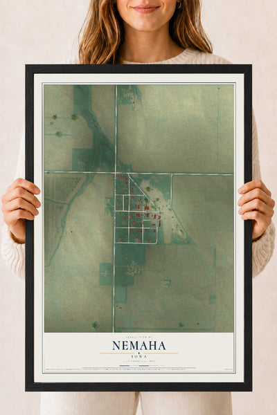 Map of Nemaha, Iowa, 18 x 24 inch print in a black wood frame