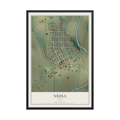Map of Neola, Iowa, 12 x 18 inch print in a black wood frame