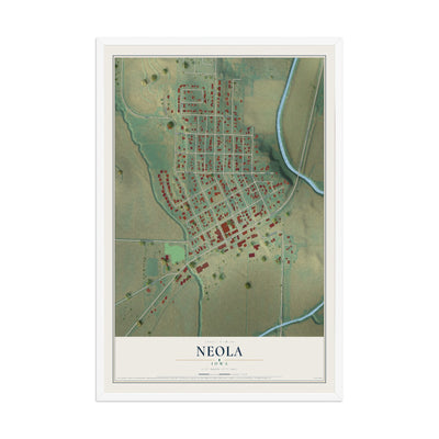Map of Neola, Iowa, 12 x 18 inch print in a white wood frame