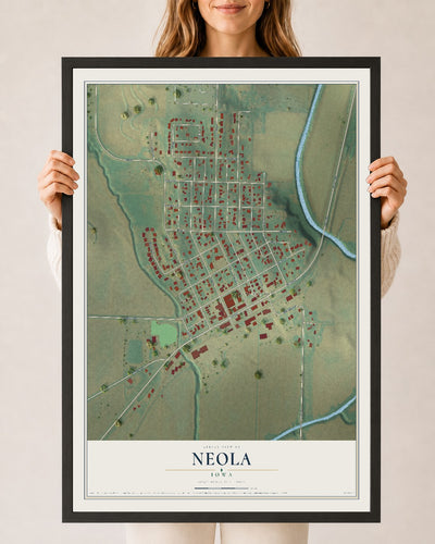 Map of Neola, Iowa, 24 x 36 inch print in a black wood frame