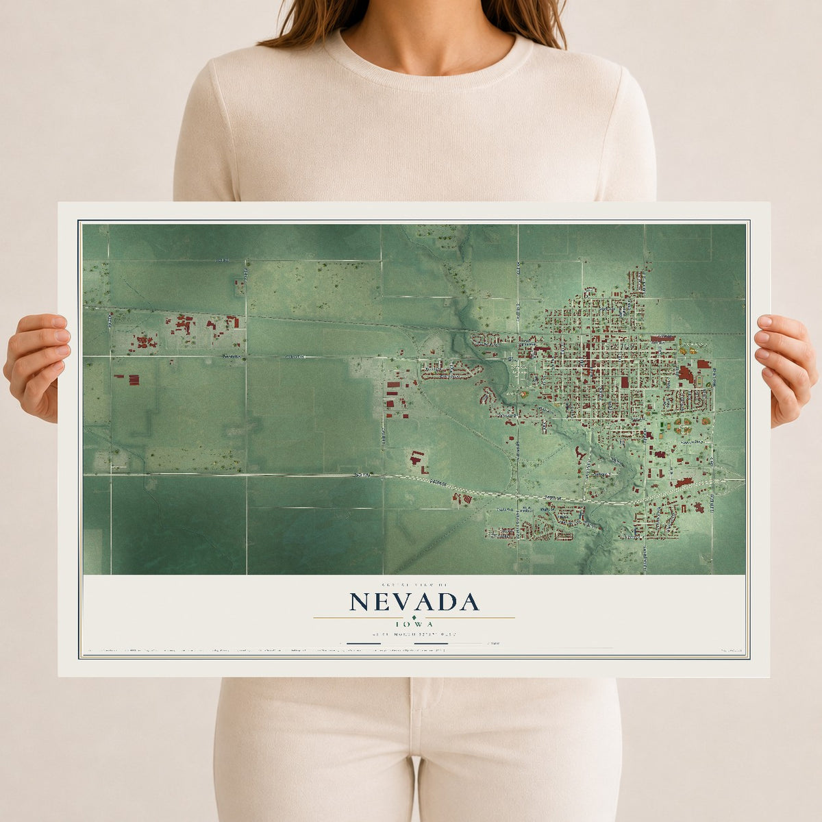 Map of Nevada, Iowa, 12 x 18 inch unframed archival matte print