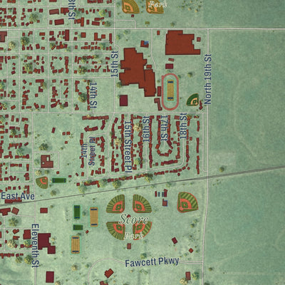 Second close-up of the map of Nevada, Iowa print showing more streets and buildings