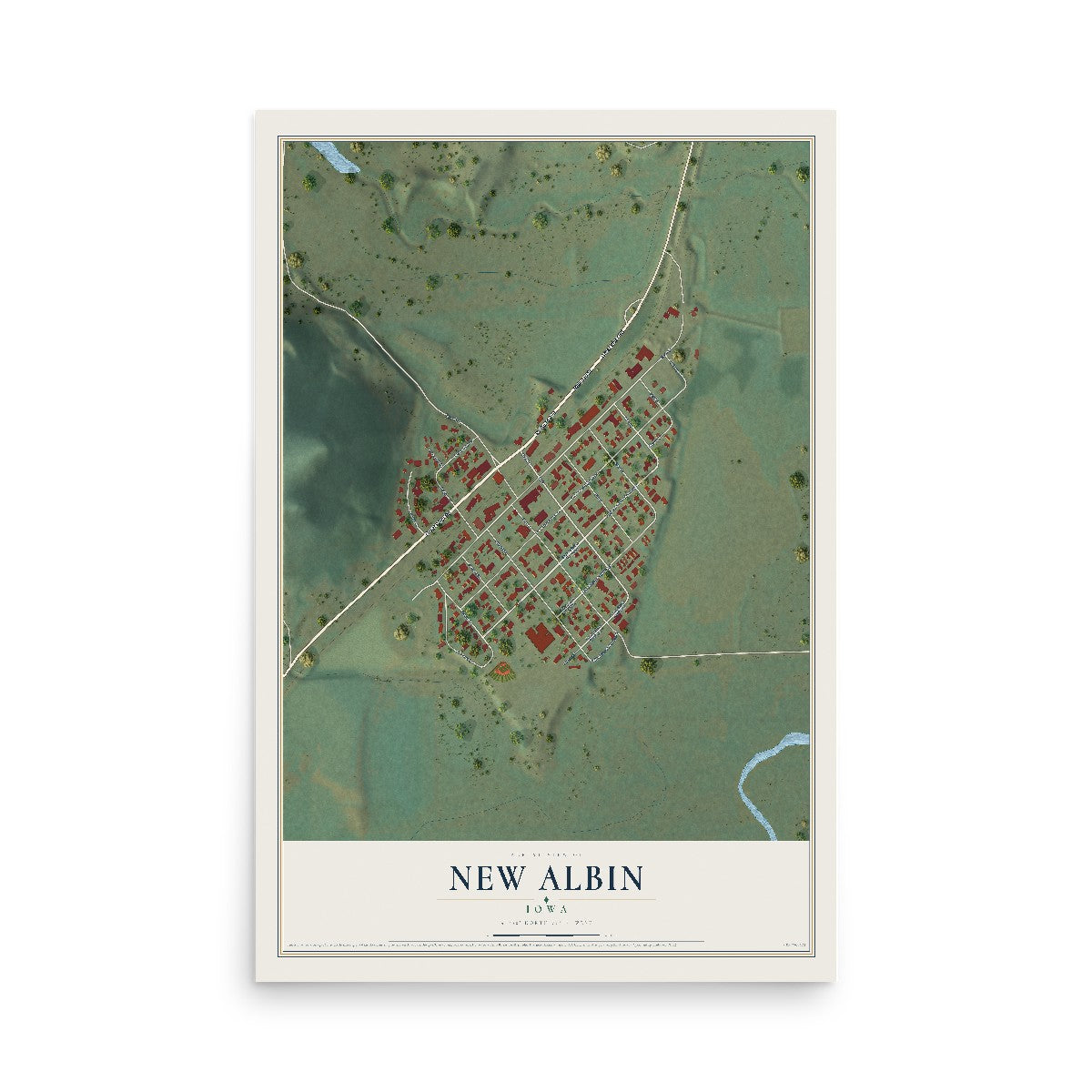 Map of New Albin, Iowa, 12 x 18 inch unframed archival matte print