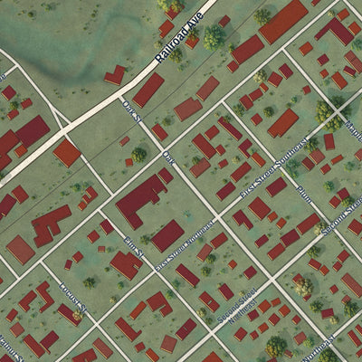 Close-up of the map of New Albin, Iowa print showing street and building detail