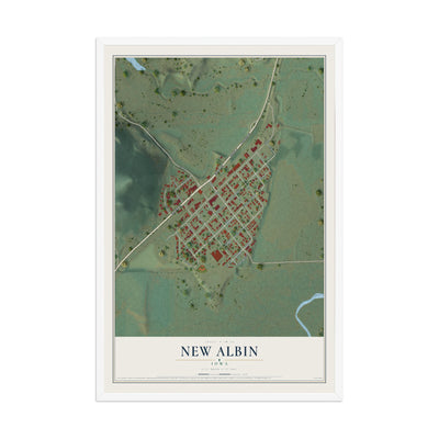 Map of New Albin, Iowa, 12 x 18 inch print in a white wood frame