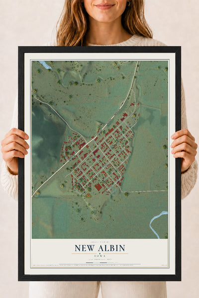 Map of New Albin, Iowa, 18 x 24 inch print in a black wood frame