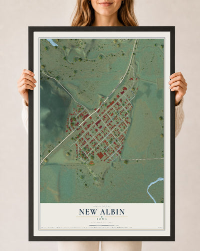 Map of New Albin, Iowa, 24 x 36 inch print in a black wood frame