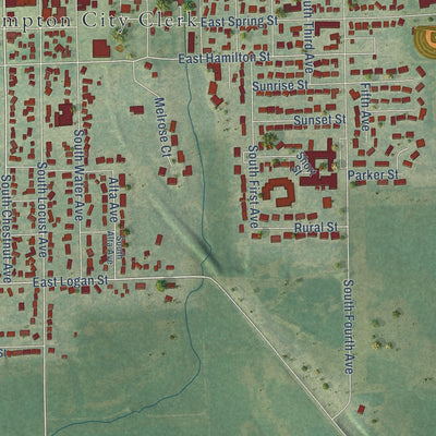 Second close-up of the map of New Hampton, Iowa print showing more streets and buildings
