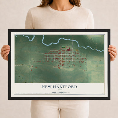 Map of New Hartford, Iowa, 12 x 18 inch print in a black wood frame