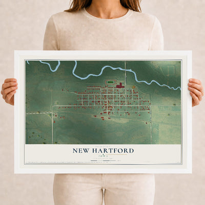 Map of New Hartford, Iowa, 12 x 18 inch print in a white wood frame
