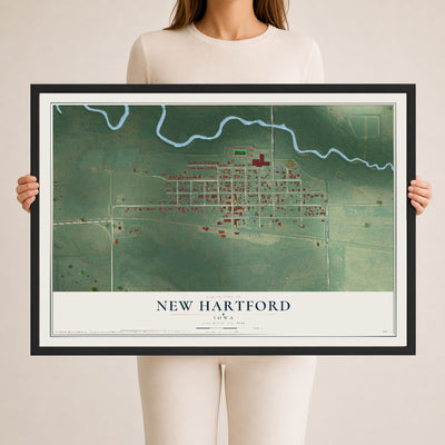 Map of New Hartford, Iowa, 24 x 36 inch print in a black wood frame