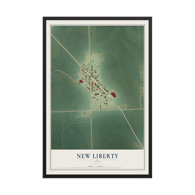 Map of New Liberty, Iowa, 12 x 18 inch print in a black wood frame