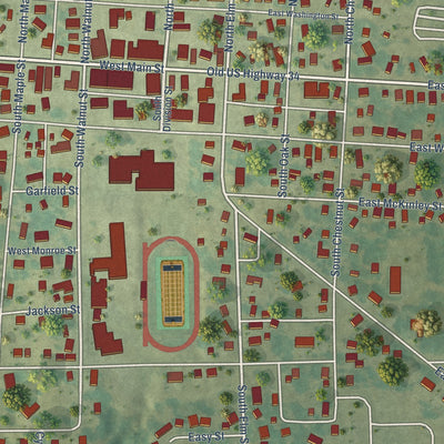 Close-up of the map of New London, Iowa print showing street and building detail