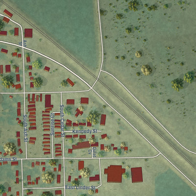 Second close-up of the map of New London, Iowa print showing more streets and buildings
