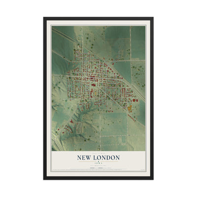 Map of New London, Iowa, 12 x 18 inch print in a black wood frame