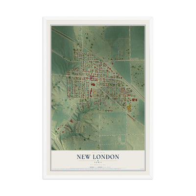Map of New London, Iowa, 12 x 18 inch print in a white wood frame