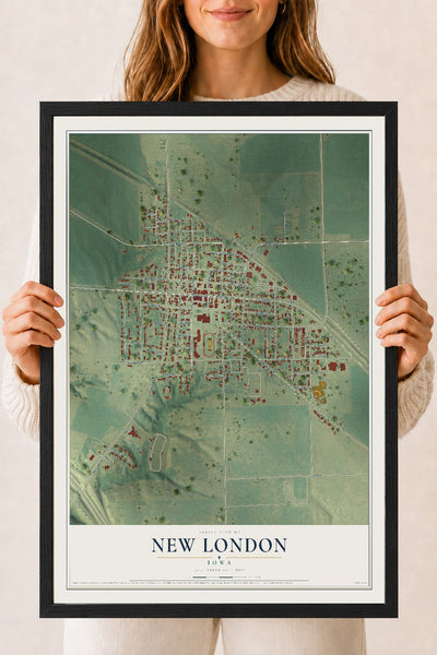 Map of New London, Iowa, 18 x 24 inch print in a black wood frame