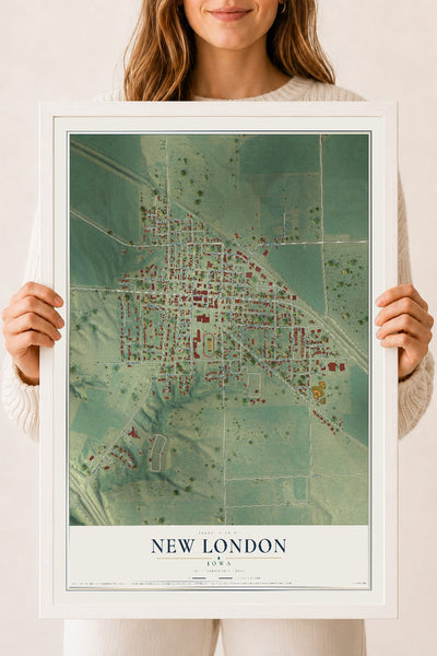 Map of New London, Iowa, 18 x 24 inch print in a white wood frame