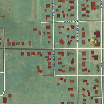 Close-up of the map of New Market, Iowa print showing street and building detail