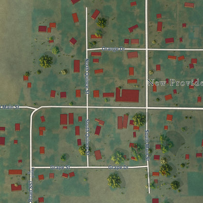Close-up of the map of New Providence, Iowa print showing street and building detail