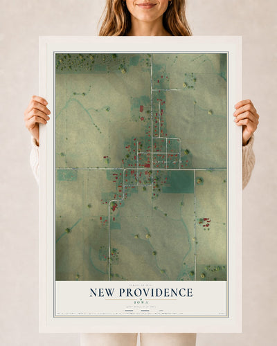 Map of New Providence, Iowa, 24 x 36 inch print in a white wood frame