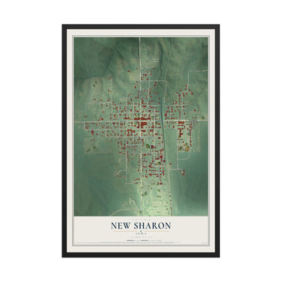 Map of New Sharon, Iowa, 12 x 18 inch print in a black wood frame