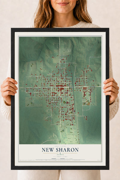 Map of New Sharon, Iowa, 18 x 24 inch print in a black wood frame