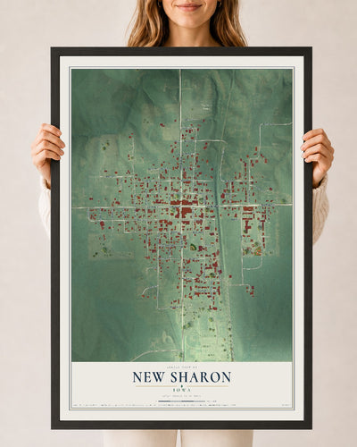 Map of New Sharon, Iowa, 24 x 36 inch print in a black wood frame
